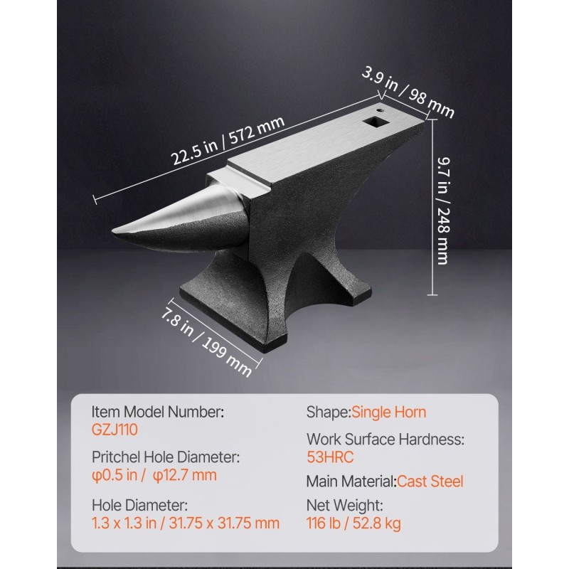 Valuteräsalasin 50 kg yksisarvinen pyöristetty sarvi metallin taivuttamiseen