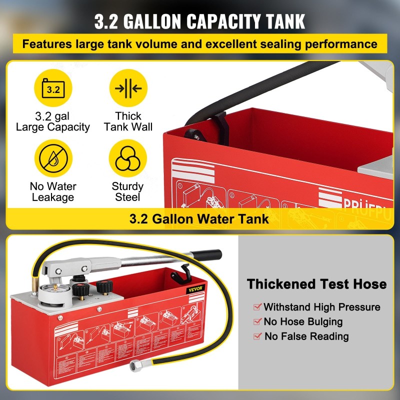 Hydrostaattinen käsikäyttöinen painekoepumppu 60 bar 12 L kolmiyksikköisellä mittarilla R 1/2 liitännällä