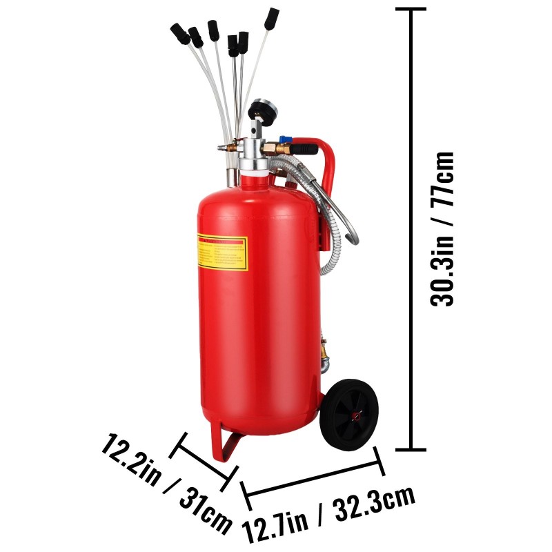 Paineilmakäyttöinen teräsrunkoinen öljynpoistaja 22,7 l säiliöllä 6 imuletkua