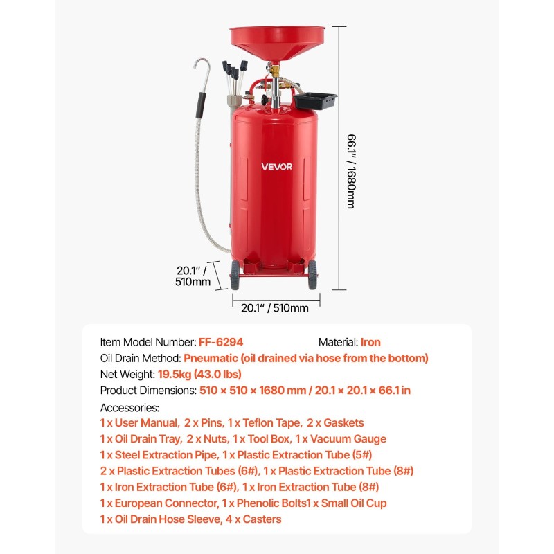 Rautainen 79,5 l jäteöljynkeräyssäiliö pneumaattisella tyhjennyksellä säädettävällä suppilolla ja pyörillä