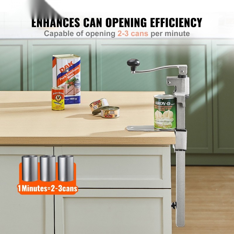 Manuaalinen pöytämallinen tölkinavaaja säädettävällä korkeudella ruostumattomilla terillä jopa 400 mm korkeille tölkeille