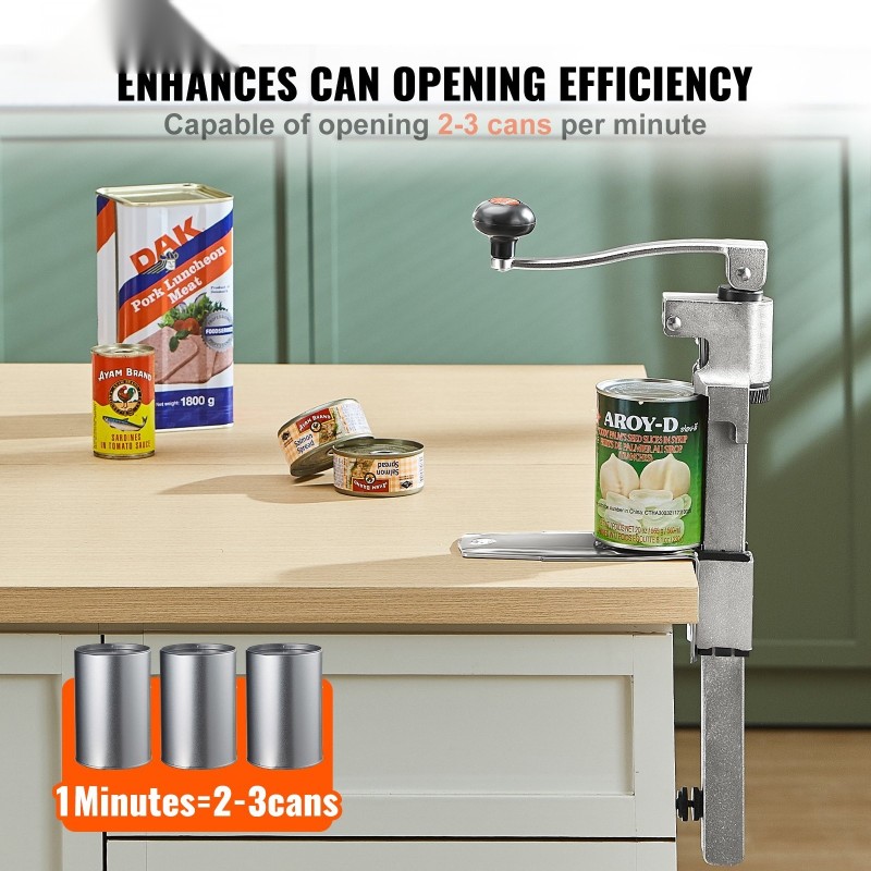 Pöytämallinen tölkinavaaja ruostumattomasta teräksestä kaksoisterillä sopii 300 millimetriä korkeille tölkeille