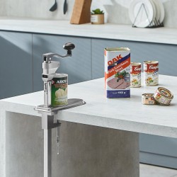 Säilyketölkin avaaja manuaalinen pöytäkiinnitteinen SUS420 terällä jopa 300 mm tölkeille ammattikeittiöihin