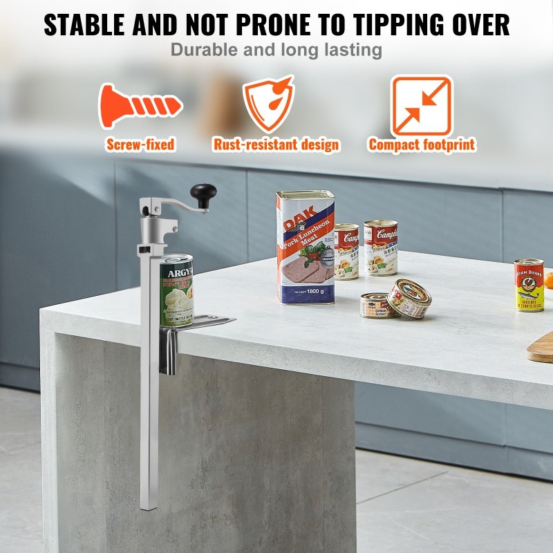 Pöytämallinen manuaalinen tölkinavaaja terät ruostumattomasta teräksestä korkeussäädettävä enintään neljäsataa millimetriä