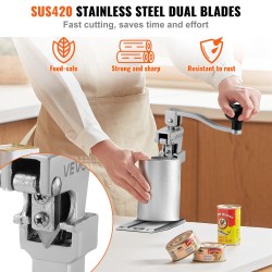 Pöytämallinen manuaalinen säilyketölkinavaaja korkeussäädettävä 300 mm ammattikäyttöön SUS420 terä valurautarunko