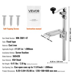 Pöytämallinen manuaalinen säilyketölkinavaaja korkeussäädettävä 300 mm ammattikäyttöön SUS420 terä valurautarunko