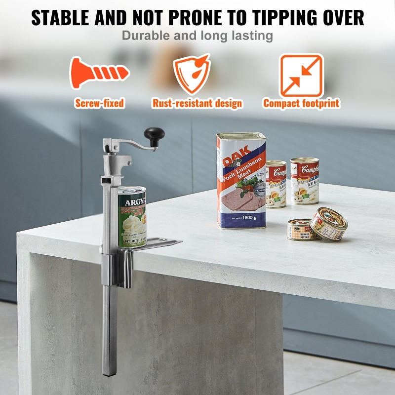 Käsikäyttöinen pöytämallinen tölkinavaaja valuteräksestä ruostumattomilla terillä sopii jopa 300 mm tölkeille ravintoloihin