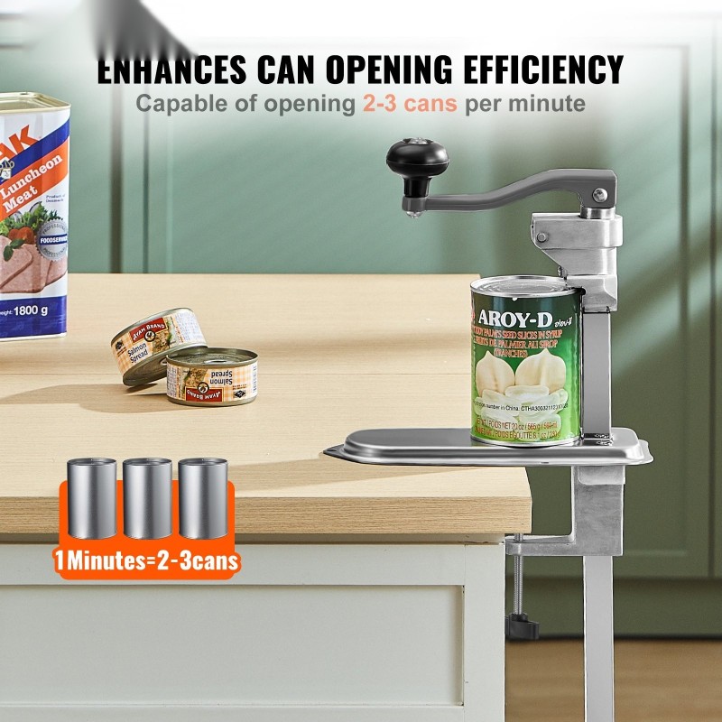 Pöytään asennettava manuaalinen tölkinavaaja ammattikäyttöön valurautainen runko ruostumaton teräs 300 mm