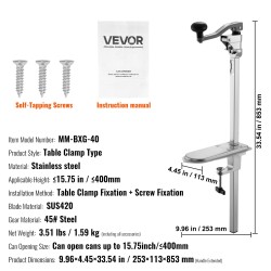 Manuaalinen pöytämallinen säilykepurkinavaaja ruostumatonta terästä ja valurautaa 400 mm