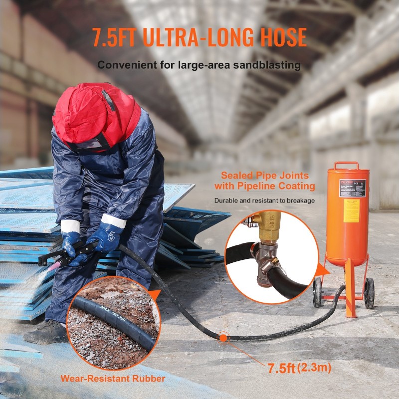 Hiekkapuhallin 37,9 l terässäiliö 60–110 psi 2 keraamista suutinta 2,3 m kumiletku