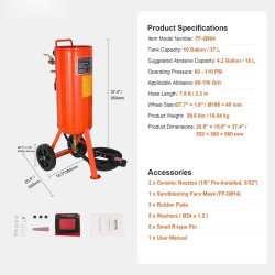 Hiekkapuhallin 37,9 l terässäiliö 60–110 psi 2 keraamista suutinta 2,3 m kumiletku