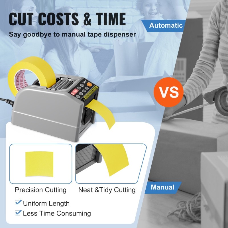 Automaattinen teippileikkuri antistaattinen ABS 6–60 mm leveys käsikäyttöinen ja automaattinen 6 muistipaikkaa