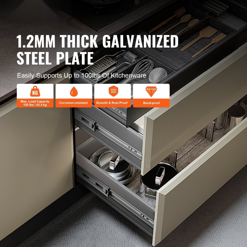 Sivukiinnitteiset liukukiskot 508 mm galvanoitu hiiliteräs 6 kpl 45,4 kg pehmeä sulkeutuminen