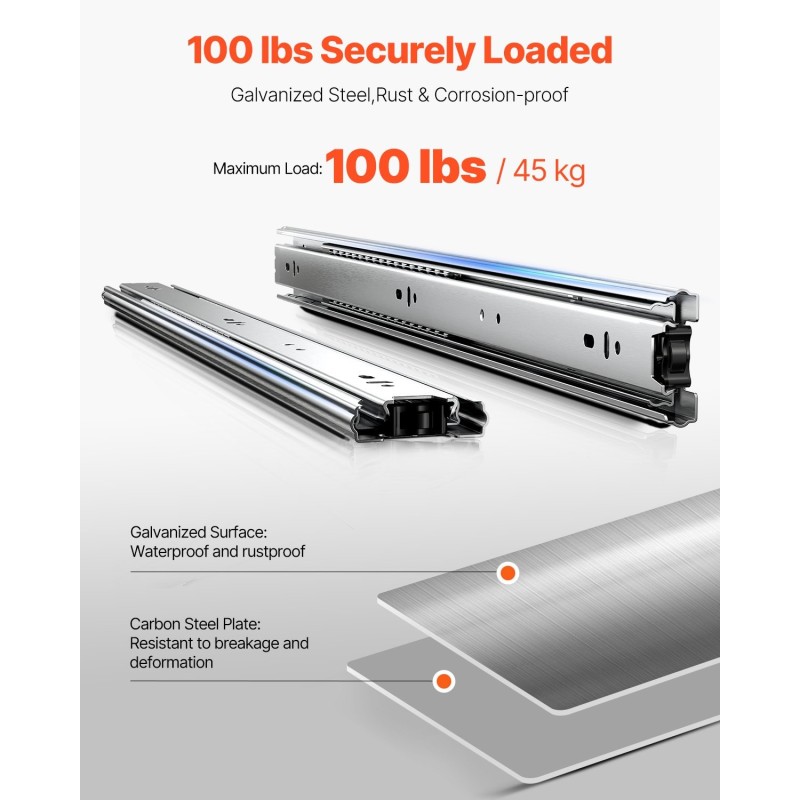 Sivukiinnitteiset hiiliteräksiset laatikkokiskot 600 mm 10 paria täyspitkä ulosveto 45 kg kantavuus