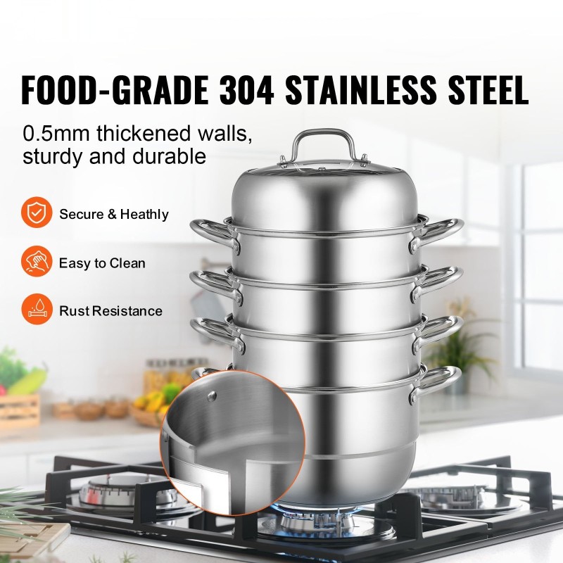 Höyrykattila viisi kerrosta 304 ruostumaton teräs 30 cm halkaisijalla