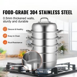 Höyrykattilasetti viisi kerrosta halkaisija 28 senttimetriä elintarvikelaatuisesta teräksestä lasikannella