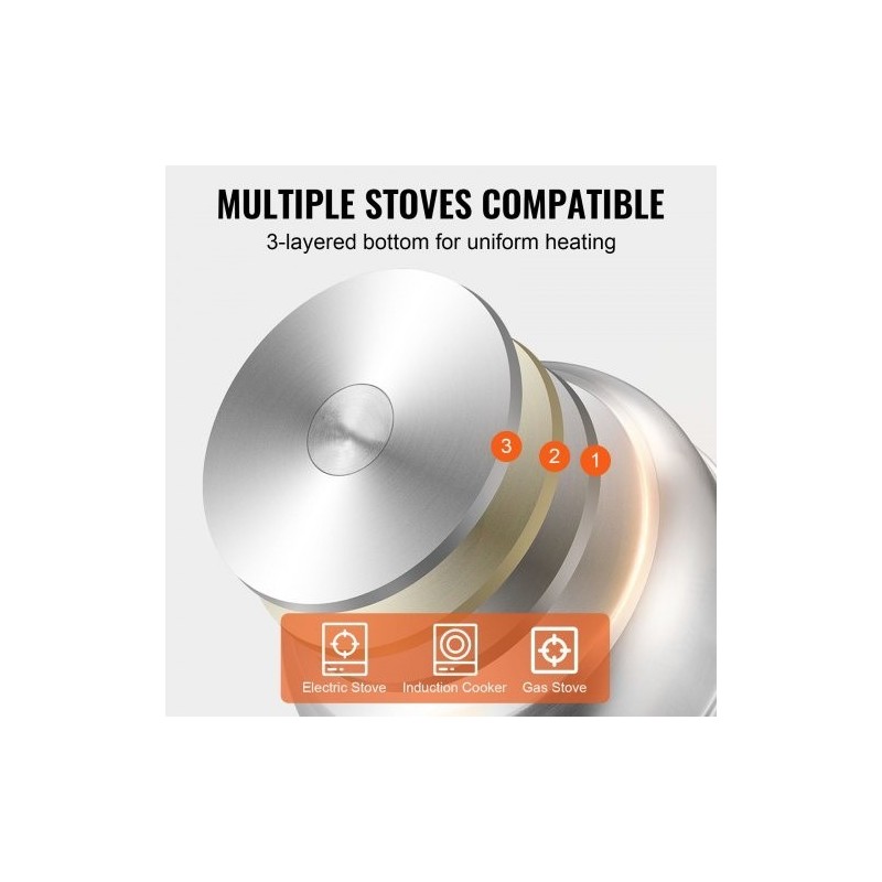 Höyrykattilasetti viisi kerrosta halkaisija 28 senttimetriä elintarvikelaatuisesta teräksestä lasikannella