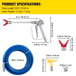 Airless-ruiskusarja 15,24 m kuitu-nailonletku 3600 psi 517-suutin 8 tuuman jatkovarsi