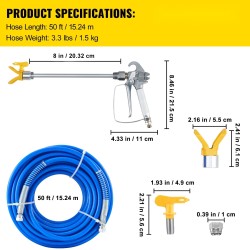 Ilmaton maalausletku ja lisävarustesarja 15,24 m kuitu ja nailon 3600 psi 517-suutin