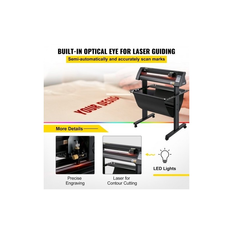 Vinyylileikkuri alumiinikehys 780 mm leikkausleveys 870 mm paperinsyötöllä optisella silmällä LED-näytöllä jalustalla