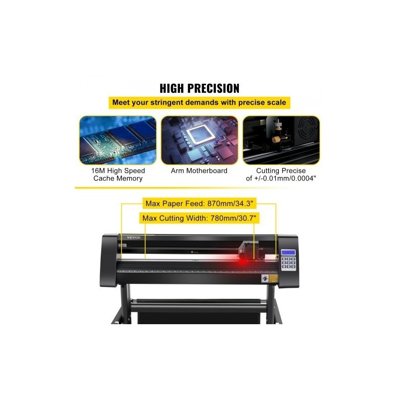 Vinyylileikkuri alumiinikehys 780 mm leikkausleveys 870 mm paperinsyötöllä optisella silmällä LED-näytöllä jalustalla