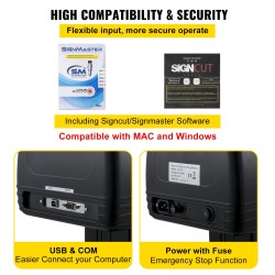 Vinyylileikkuri 1350 mm syöttöleveydellä alumiinirunko digitaalisella ohjauspaneelilla kolmella säädettävällä puristusrullalla