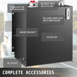 Hydraulinen öljysäiliö 95 l kylmävalssattu teräs suodattimella sekä tason ja lämpötilan mittarilla