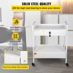 Laboratoriovaunu teräsrunko kaksi tasoa kaksi vetolaatikkoa lukittavat laatikot valkoinen kääntyvät pyörät