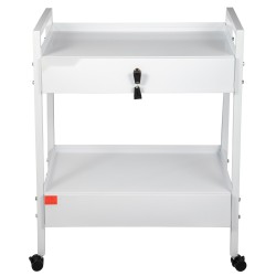 Laboratoriovaunu teräsrunko kaksi tasoa kaksi vetolaatikkoa lukittavat laatikot valkoinen kääntyvät pyörät