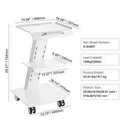 Laboratoriovaunu teräsrunkoinen 3 tasoa 100 kilogramman kantavuus sisäänrakennetulla pistorasialla 4 kääntyvää pyörää