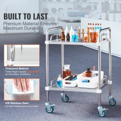 Laboratoriovaunu kaksitasoinen ruostumattomasta teräksestä 385 x 548 x 865 mm