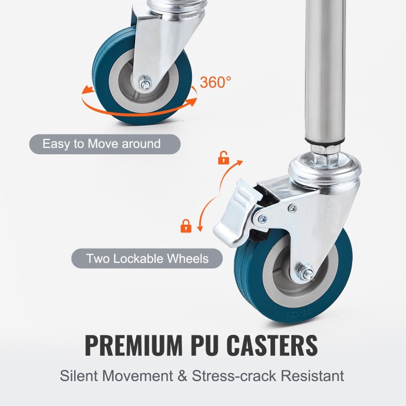 Laboratoriovaunu kaksitasoinen ruostumattomasta teräksestä 385 x 548 x 865 mm