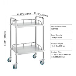 Laboratoriovaunu kaksitasoinen ruostumattomasta teräksestä 385 x 548 x 865 mm