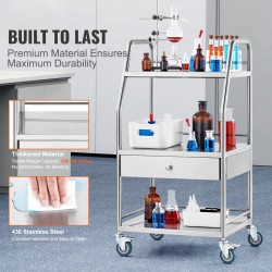 Rullavaunu ruostumatonta terästä 3 tasoa laatikko lukittavat pyörät laboratorioon