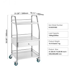 Rullavaunu ruostumatonta terästä 3 tasoa laatikko lukittavat pyörät laboratorioon