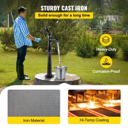 Käsikäyttöinen valurautainen vesipumppu jalustalla 135 cm kokonaiskorkeus musta 6 m pumppaussyvyys