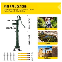 Käsikäyttöinen valurautainen vesipumppu jalustalla 131 senttimetriä vihreä 6 metrin pumppaussyvyys