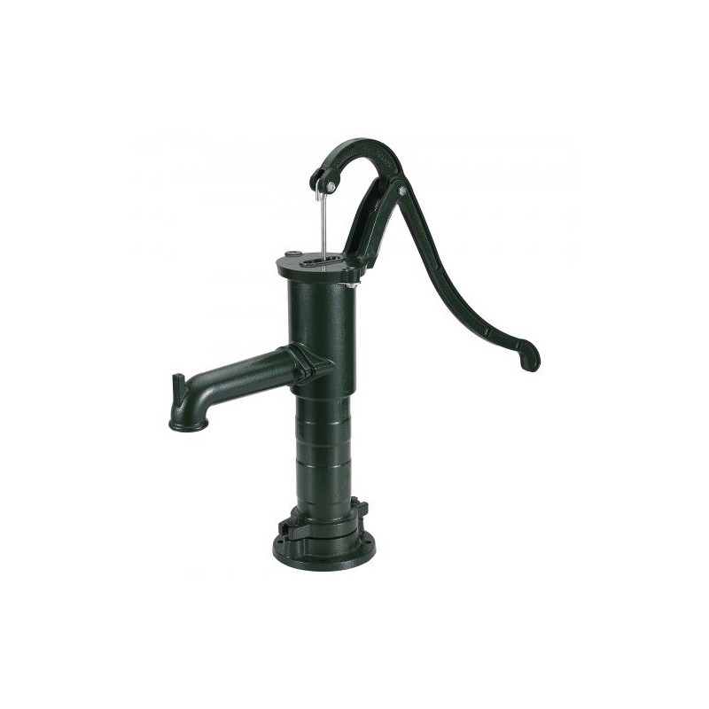 Käsikäyttöinen valurautainen kaivopumppu vihreä mäntätoiminen seitsemän metrin nostokorkeus kuusikymmentäviisi senttimetriä