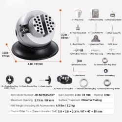 Pallopenkki teräsrunko kromipinnoitteella 78 mm pallolla 360 asteen pyörivällä jalustalla