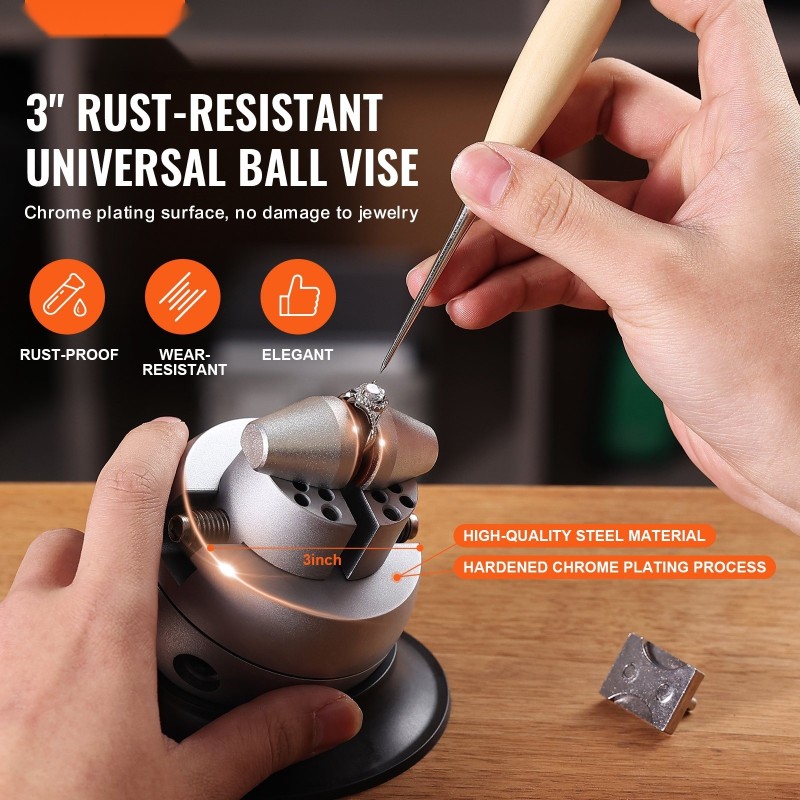 Teräksinen kaiverruspallopenkki 7,6 cm 360 asteen pyörivä vahvistetun muovin pohja 30 lisävarustetta