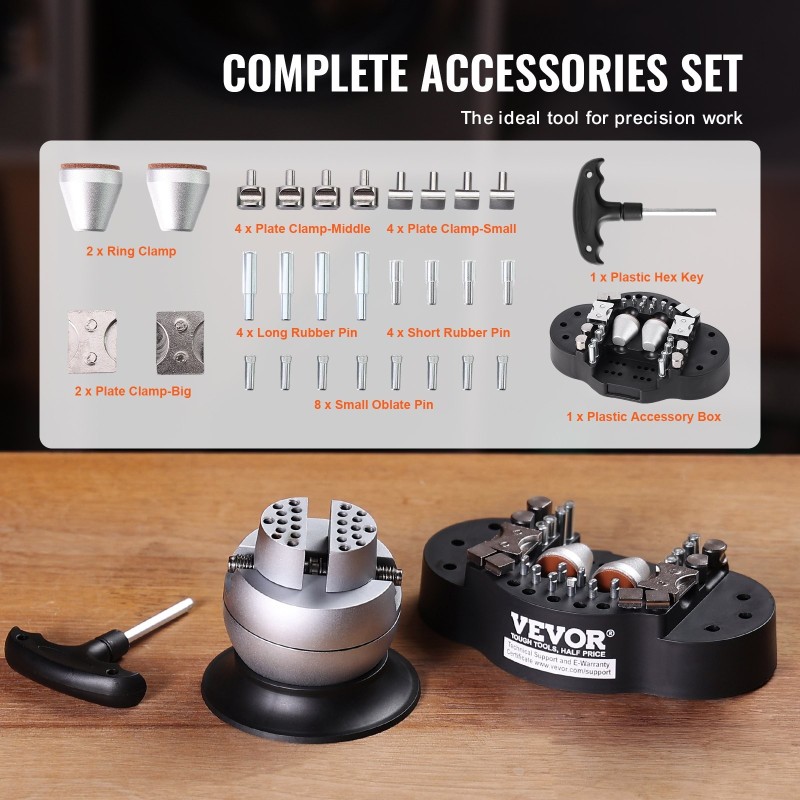 Teräksinen kaiverruspallopenkki 7,6 cm 360 asteen pyörivä vahvistetun muovin pohja 30 lisävarustetta