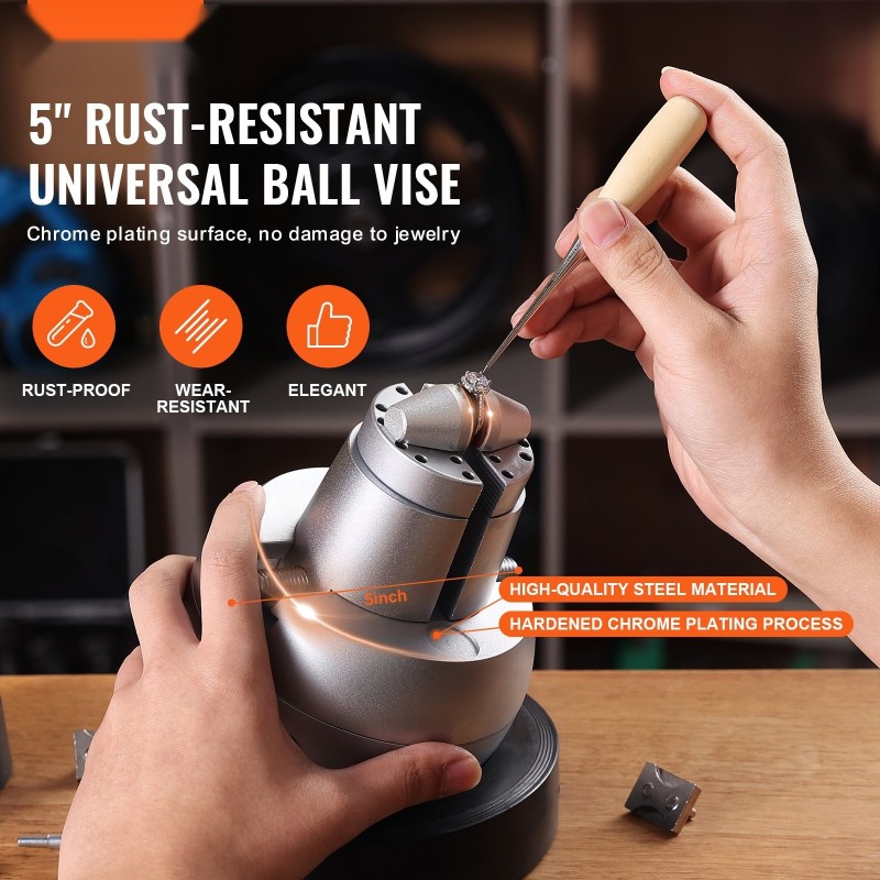 Kromattu teräspallopenkki 127 mm 360 asteen pyörivällä alustalla 35 lisäosaa