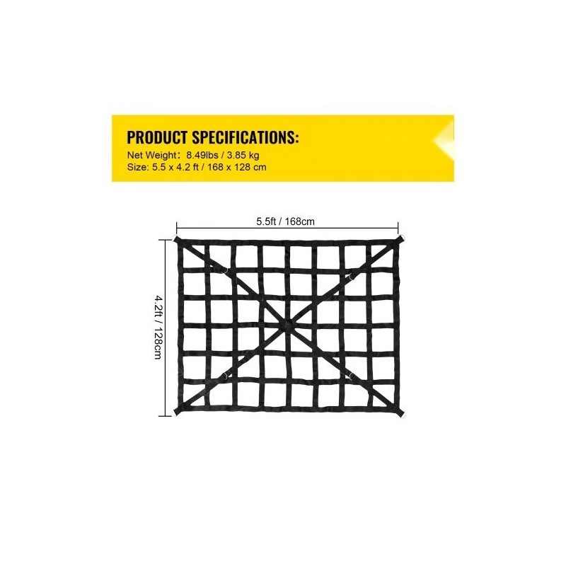 Kuormaverkko polyesteri 168×128 cm 500 kg avolavaan S-koukuilla hammaslukoilla