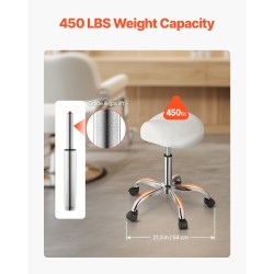 Satulatuoli pyörillä säädettävä 55–71 cm PU-nahka 204 kg valkoinen