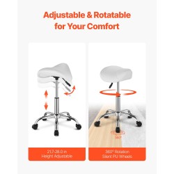 Satulatuoli pyörillä säädettävä 55–71 cm PU-nahka 204 kg valkoinen