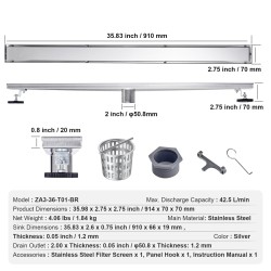 Linjakaivo 610 mm harjattu 304 ruostumaton teräs laattakannella säädettävillä jaloilla hiussihdillä