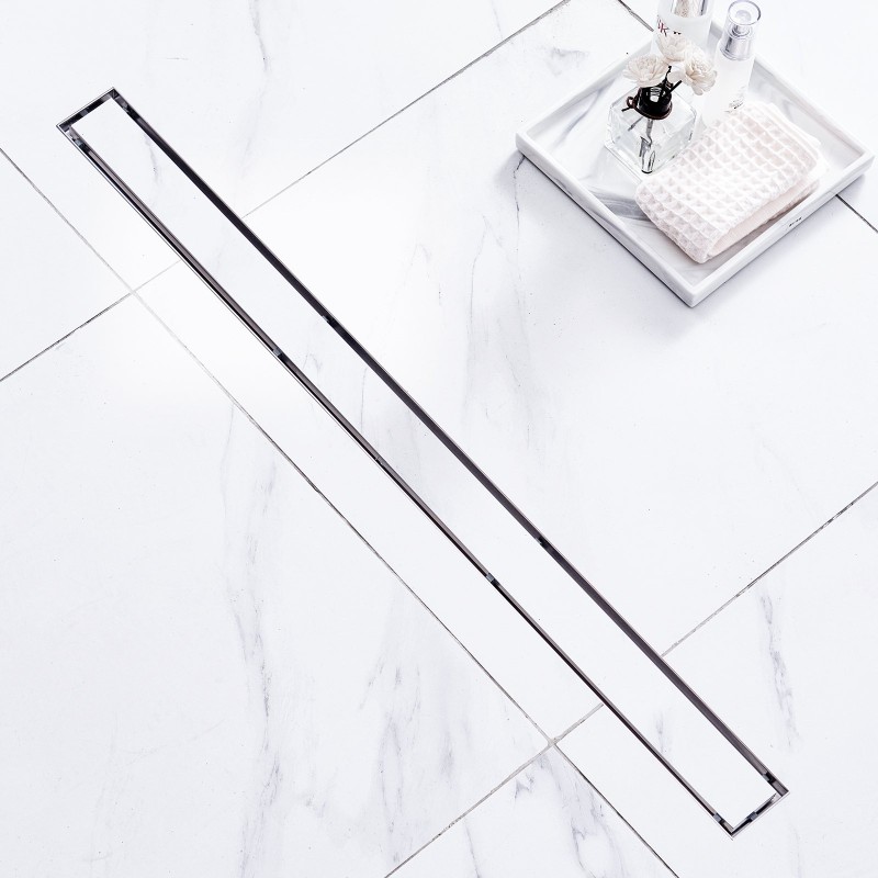 Lineaarinen suihkukaivo 914 millimetriä 304 ruostumatonta terästä laattakannella korkeussäädettävillä jaloilla hiussihdillä