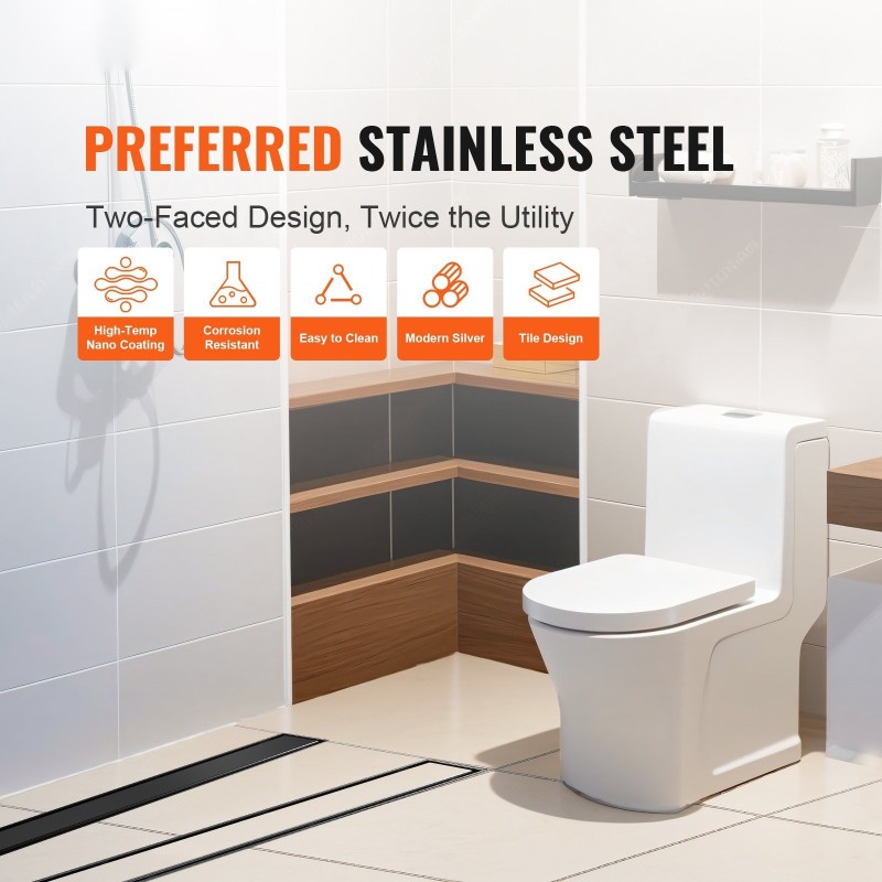 Lineaarinen lattiakaivo 610 mm harjattua 304-ruostumatonta terästä laatta-asennuskansi hiussuodatin musta suihkutiloihin