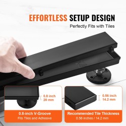 Lineaarinen lattiakaivo 610 mm harjattua 304-ruostumatonta terästä laatta-asennuskansi hiussuodatin musta suihkutiloihin