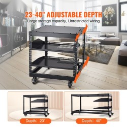 Avoin 9U nelipilarinen teräs palvelinteline säädettävä syvyys 584–1016 mm pyörillä